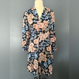 Rebecca Taylor Blushing Blooms Floral Silk Dress Long Sleeve Size 8